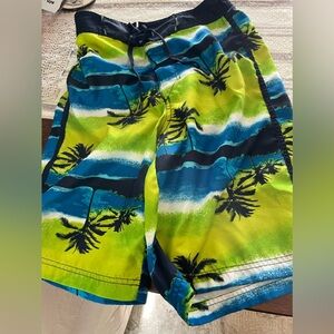 Joe Boxer Blue and Green boys swimsuit Tropical Design trunks small